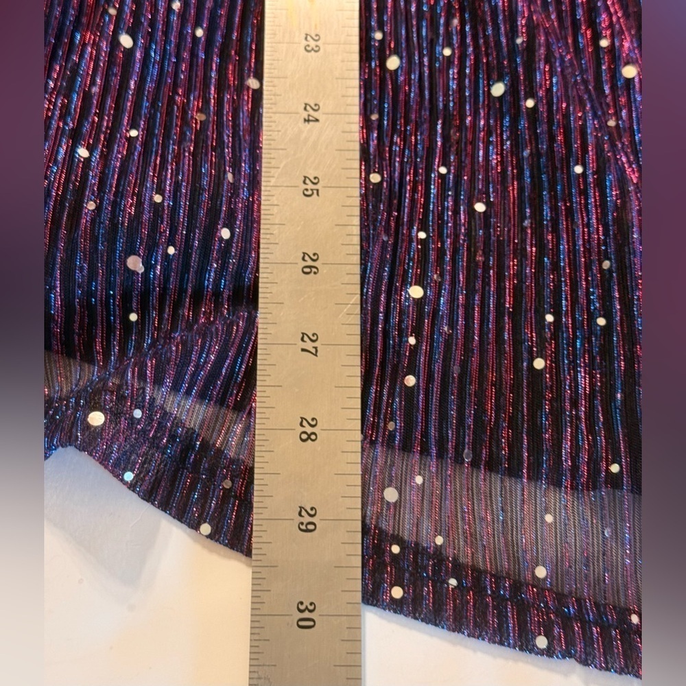 NWT Bloomchic Sequin Mesh Lantern Sleeve Belted Striped Blouse 22-24 Stretch - Picture 14 of 16